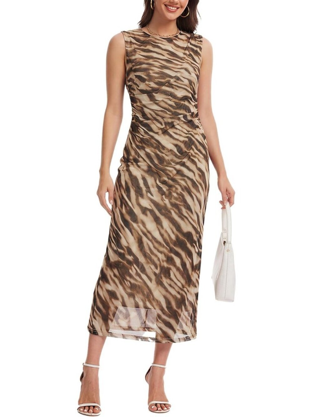 Elegant Summer Sleeveless Maxi Dress for Weddings, Flowy Mesh Sundress Outfit